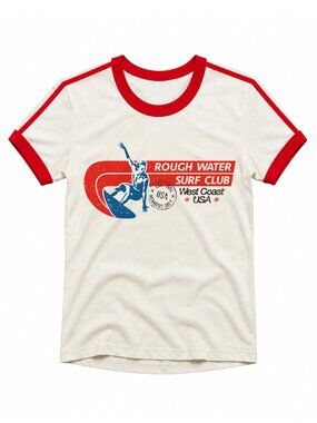 Ringer T Shirt Unisex Surfing Club Vintage Retro Shirt Mens Womens Off White Tee